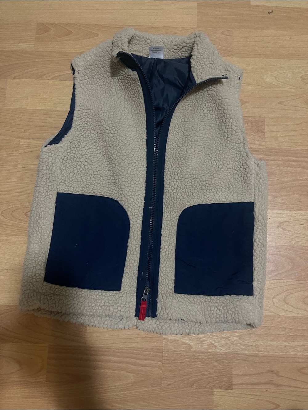 wonder nation Cream Sherpa Vest with Navy Pocket Details